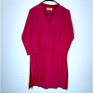Fabindia Pink with Red trim Cotton Tunic sz M made in India.